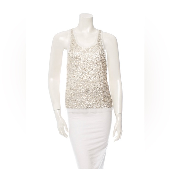 Gryphon Tops - Gryphon New York White/Gold Sequined Top. Size XS